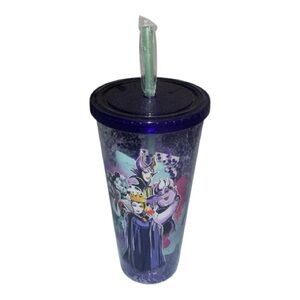 New 32oz Disney Villains Purple Glitter Plastic Tumbler w/ Straw